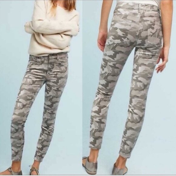 Anthropologie Pilcro and the Letterpress High-Rise Skinny Velvet Camo Pants 27 - Picture 3 of 14